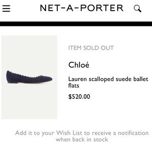 Chloé Lauren Scalloped Navy Suede Ballet Flats